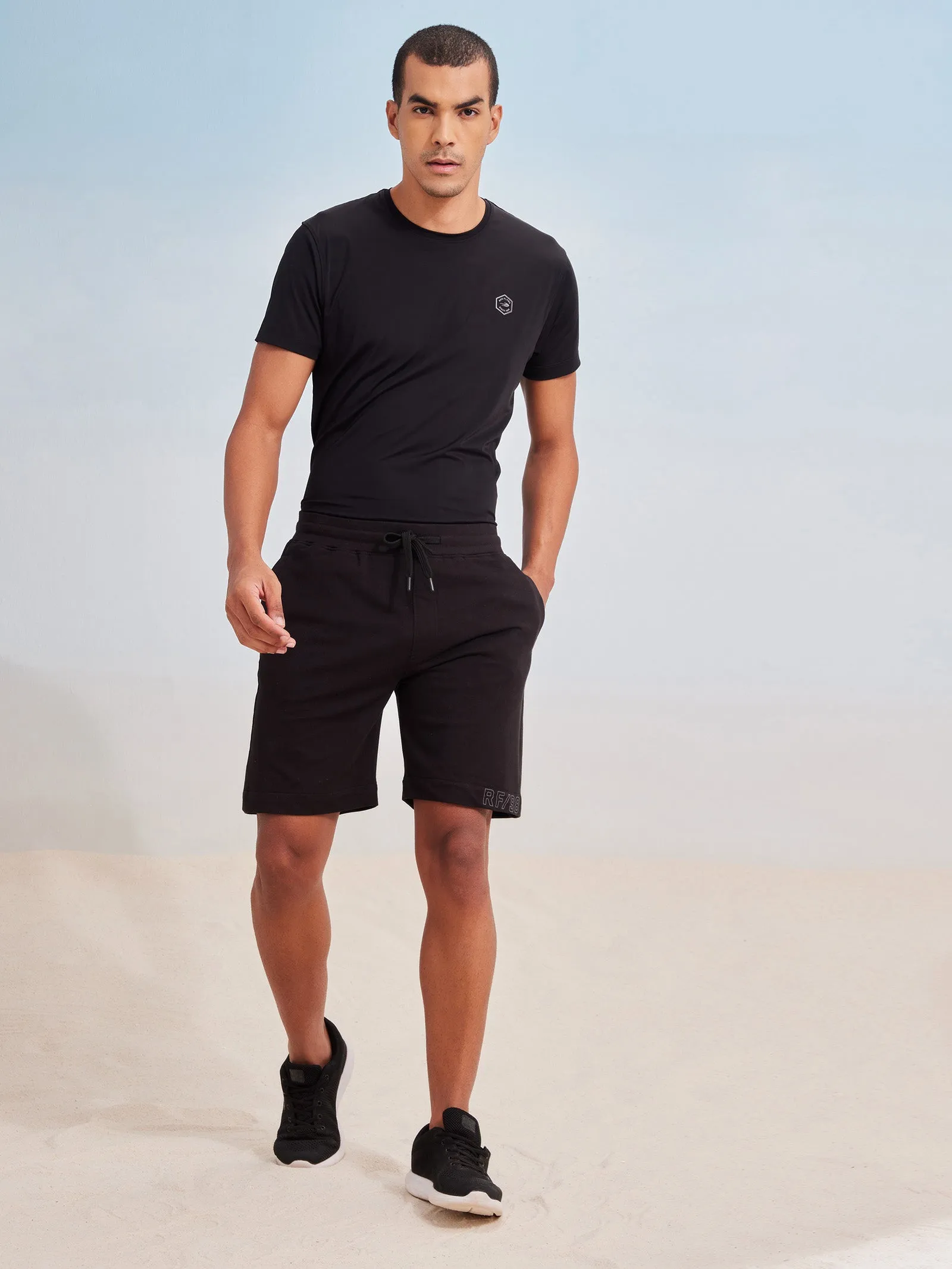 Black Solid Knitted Shorts