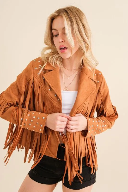 Blue B | Studded Fringe Open Western Jacket