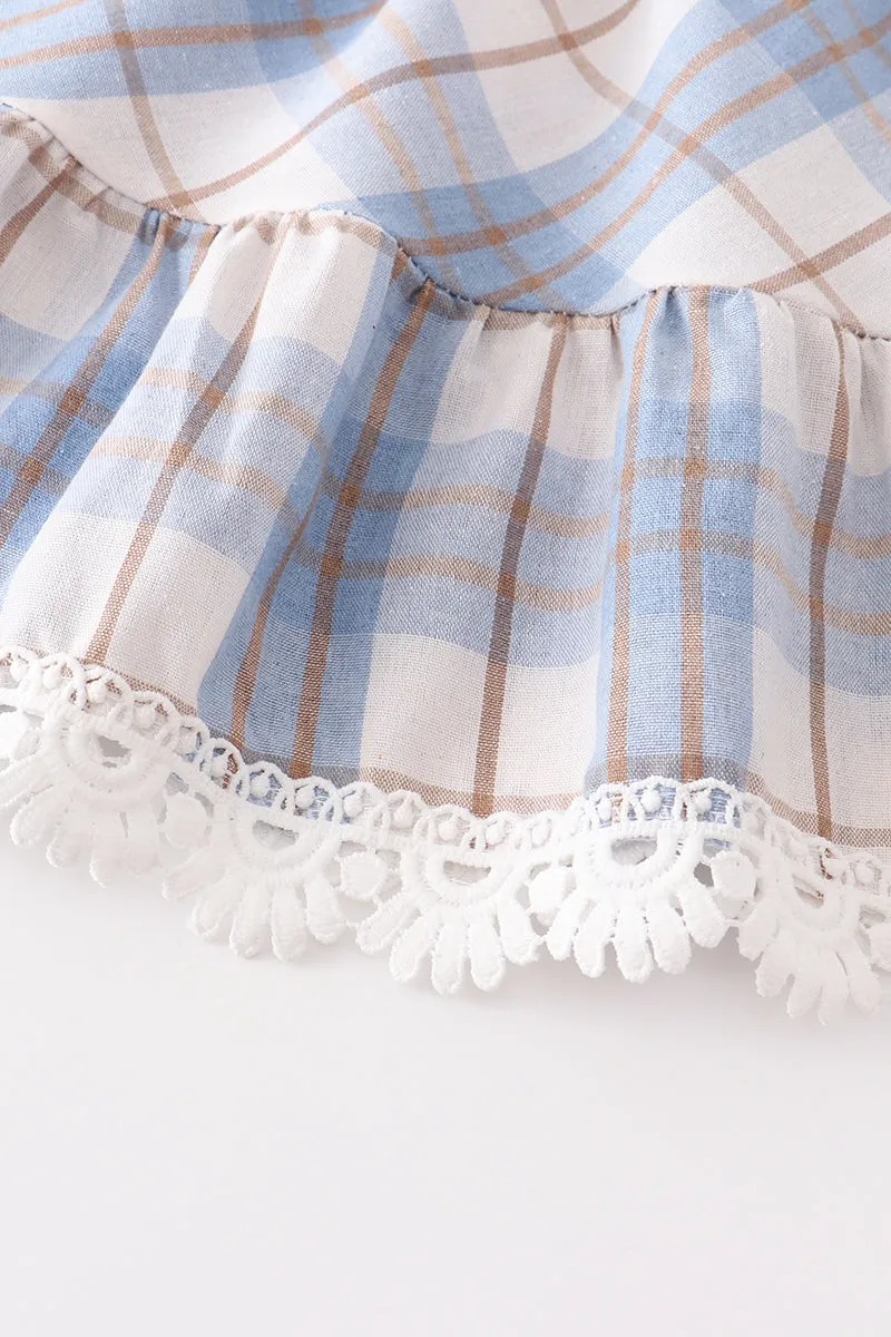 Blue plaid tiered lace dress