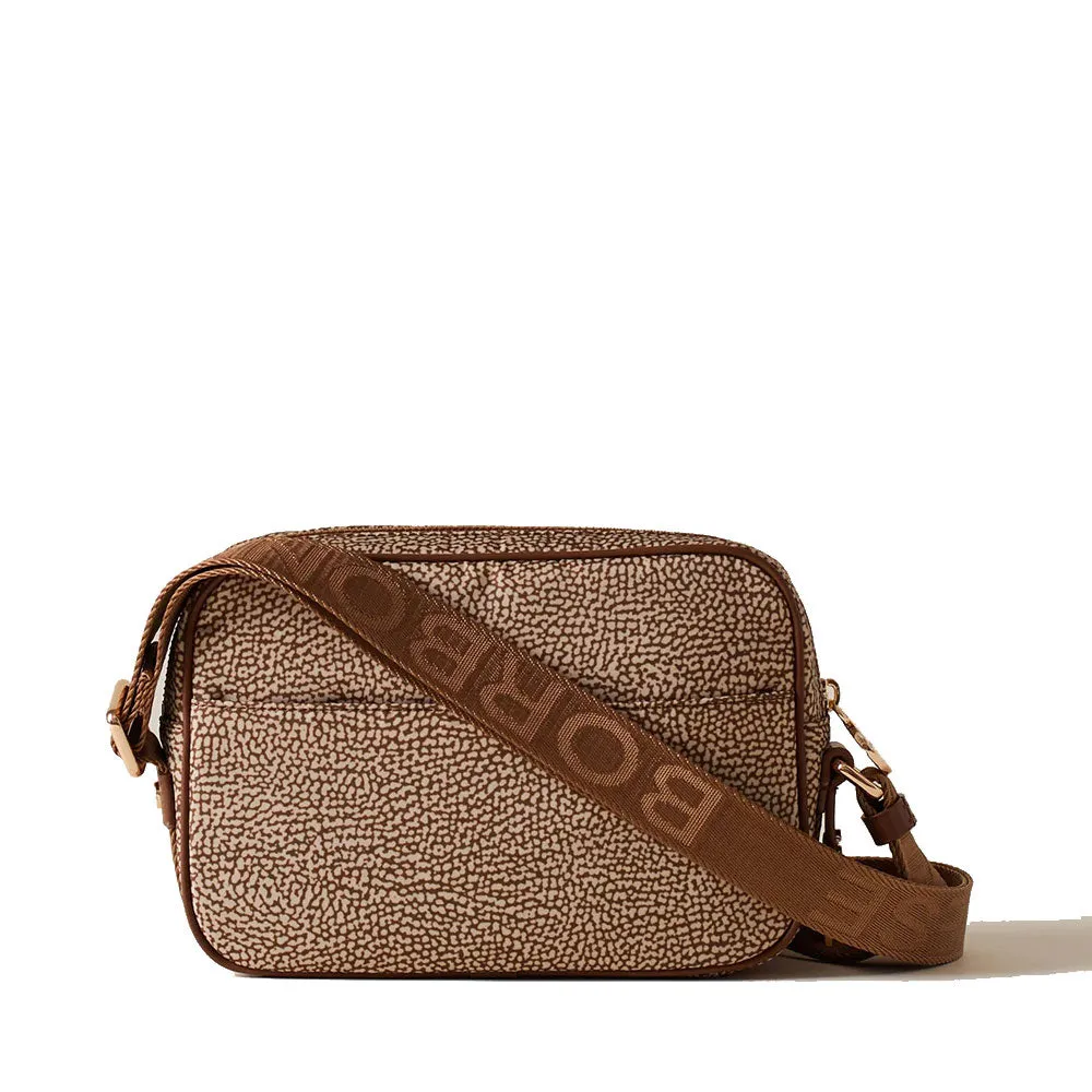 Borsa a Tracolla Small BORBONESE in Tessuto Riciclato stampa OP Beige Brown