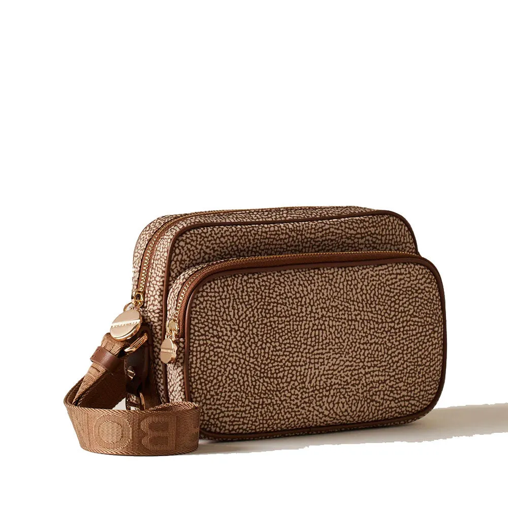 Borsa a Tracolla Small BORBONESE in Tessuto Riciclato stampa OP Beige Brown