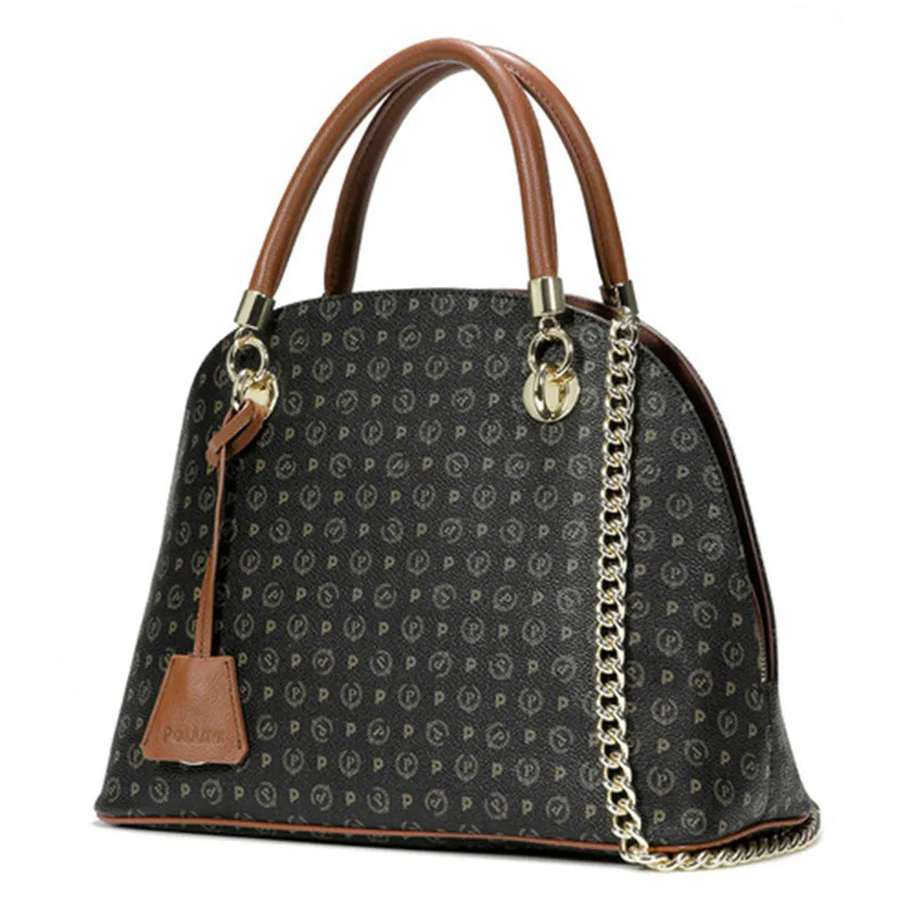 Borsa Donna a Mano POLLINI Linea Heritage Logo Classic Nero e Marrone