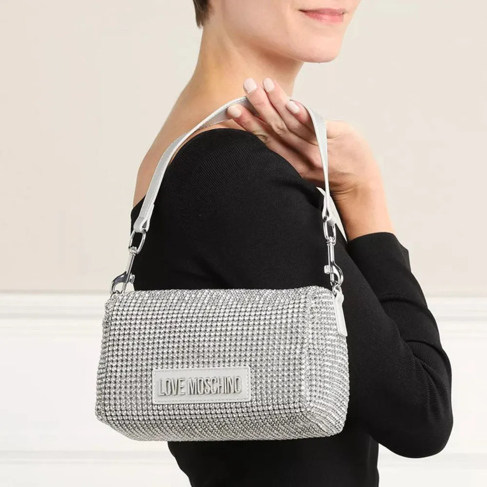 Borsa Donna a Spalla e Tracolla LOVE MOSCHINO linea Bling Bling Argento con Strass