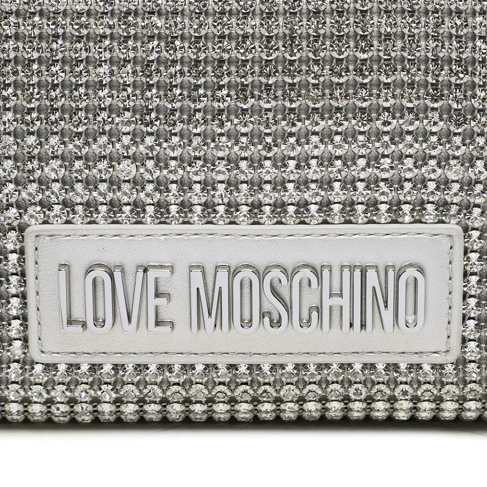 Borsa Donna a Spalla e Tracolla LOVE MOSCHINO linea Bling Bling Argento con Strass