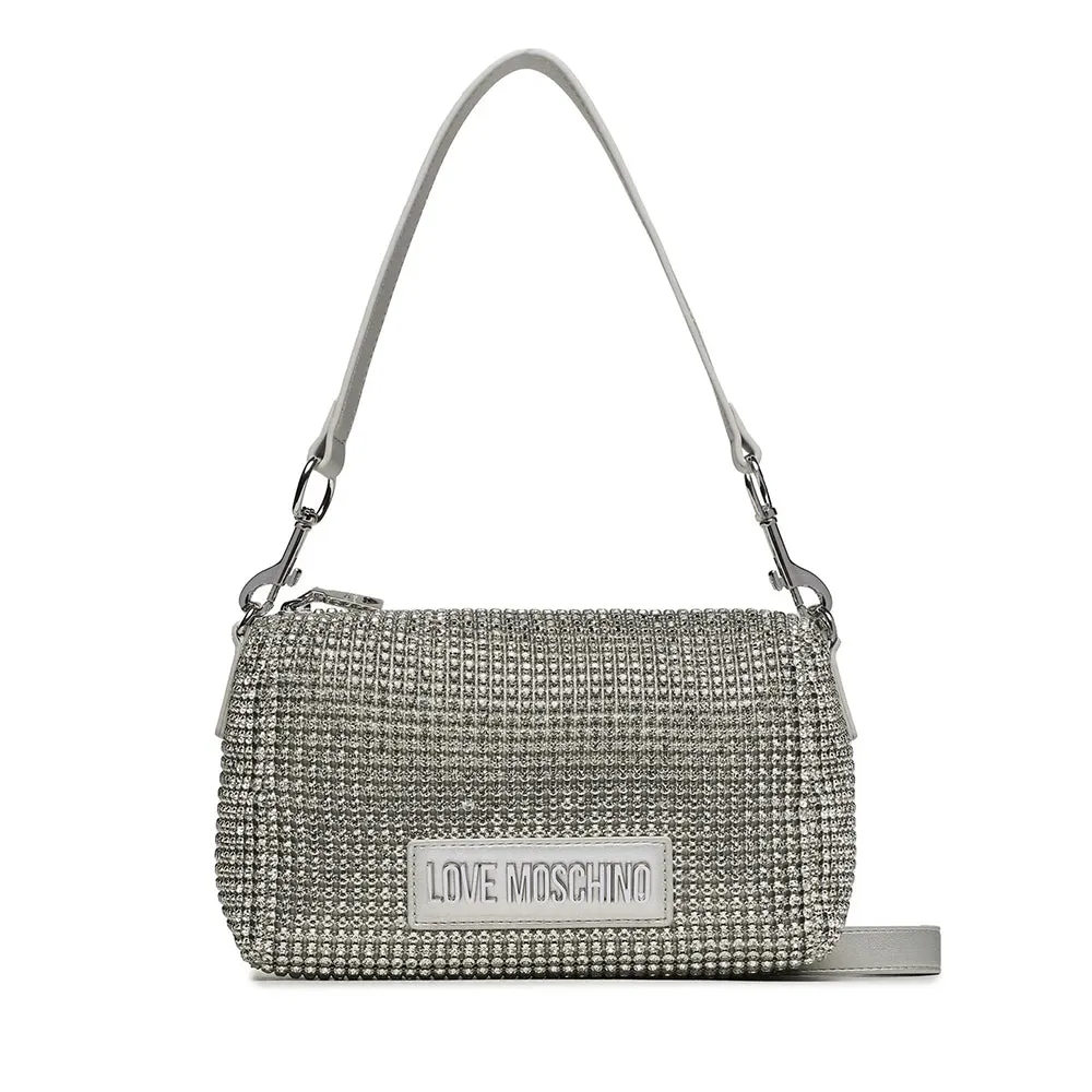 Borsa Donna a Spalla e Tracolla LOVE MOSCHINO linea Bling Bling Argento con Strass