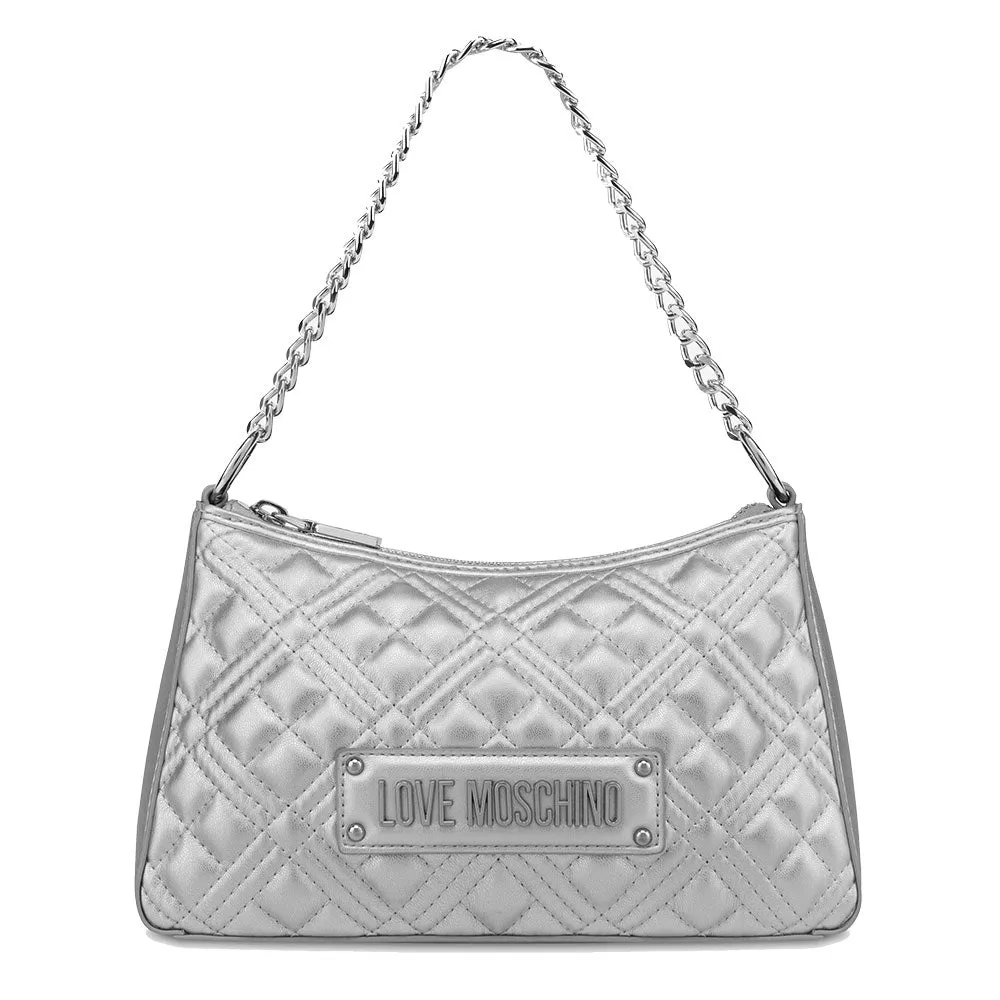 Borsa Donna Hobo a Spalla LOVE MOSCHINO linea Shiny Quilted colore Argento JC4135