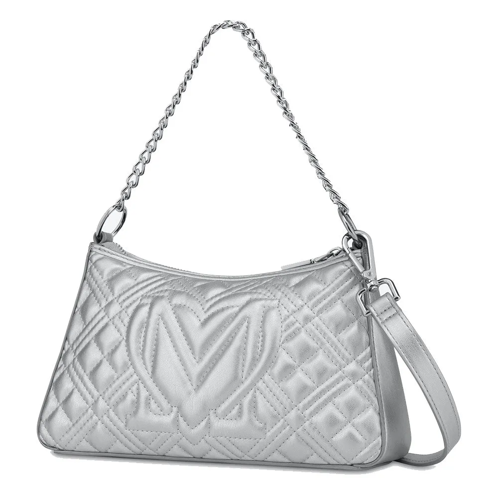 Borsa Donna Hobo a Spalla LOVE MOSCHINO linea Shiny Quilted colore Argento JC4135