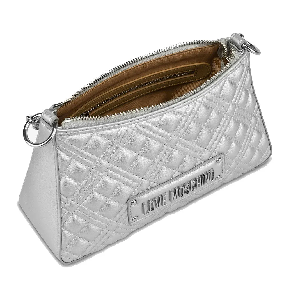 Borsa Donna Hobo a Spalla LOVE MOSCHINO linea Shiny Quilted colore Argento JC4135