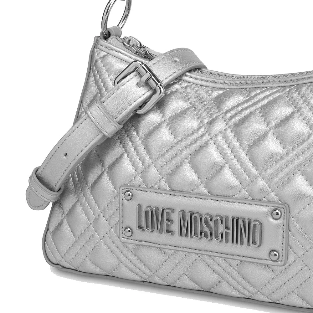 Borsa Donna Hobo a Spalla LOVE MOSCHINO linea Shiny Quilted colore Argento JC4135