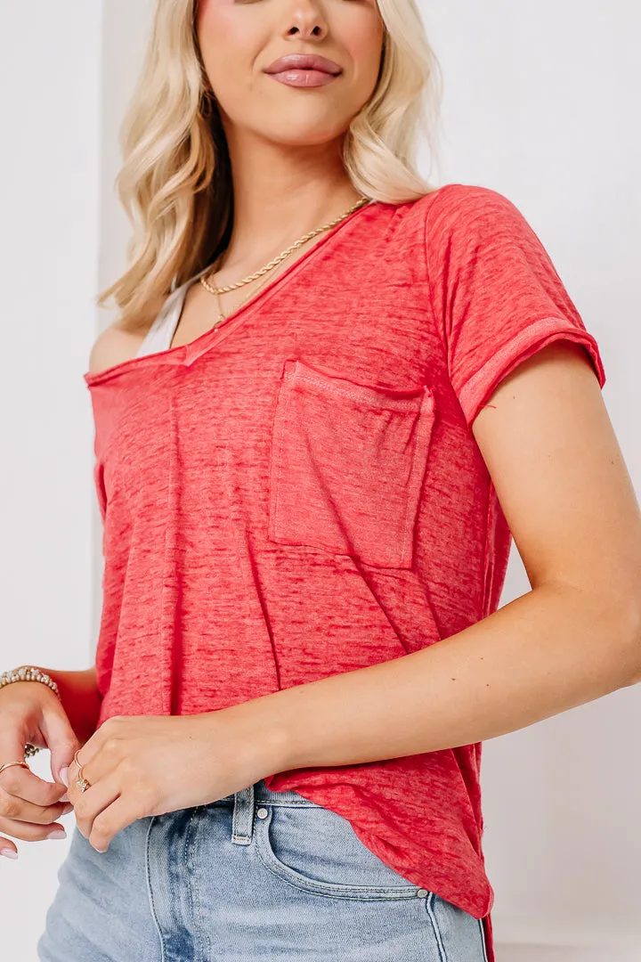 Burnout Melange Pocket Top | Red