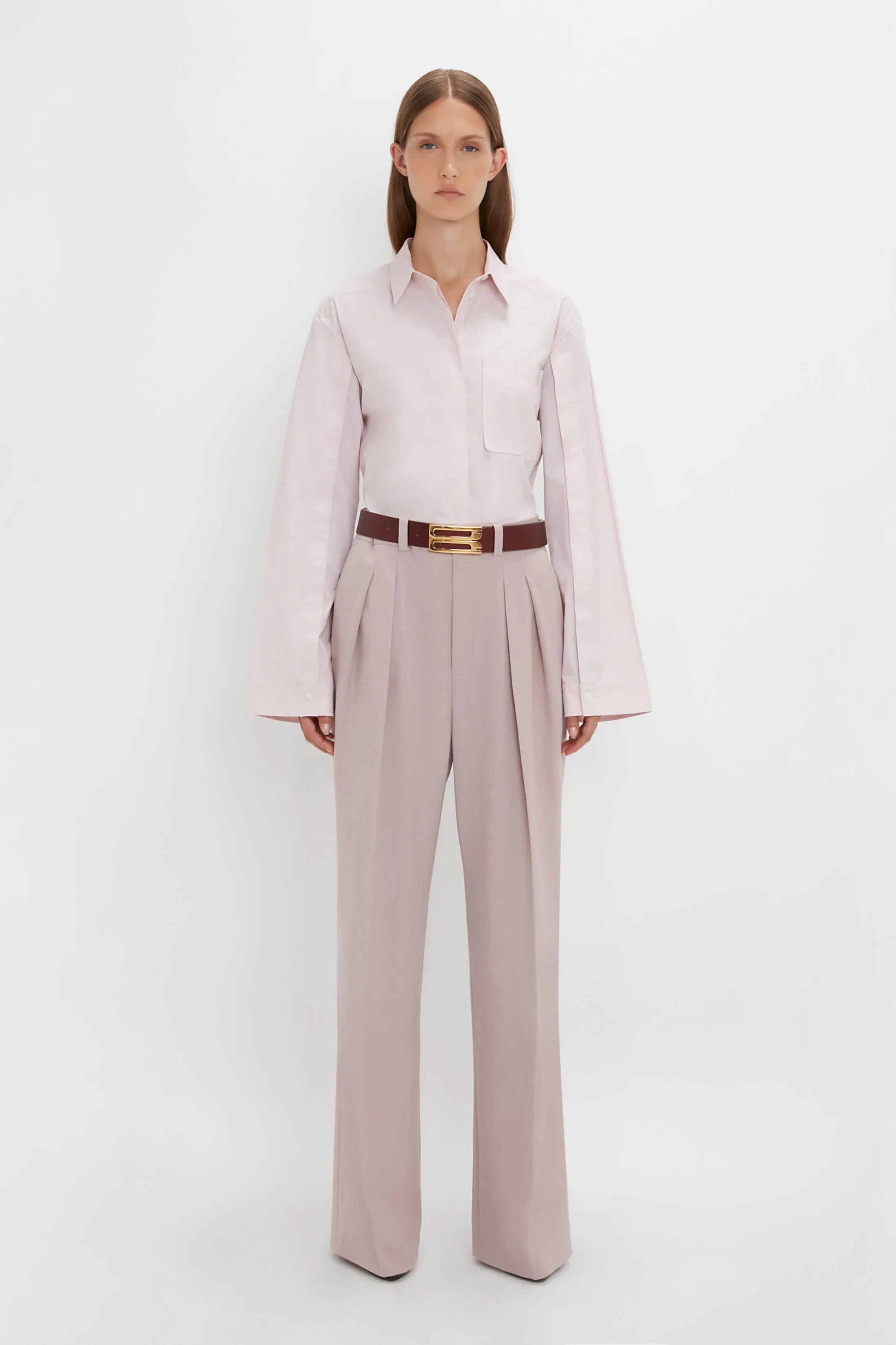 Button Detail Cropped Shirt In Rose Quartz