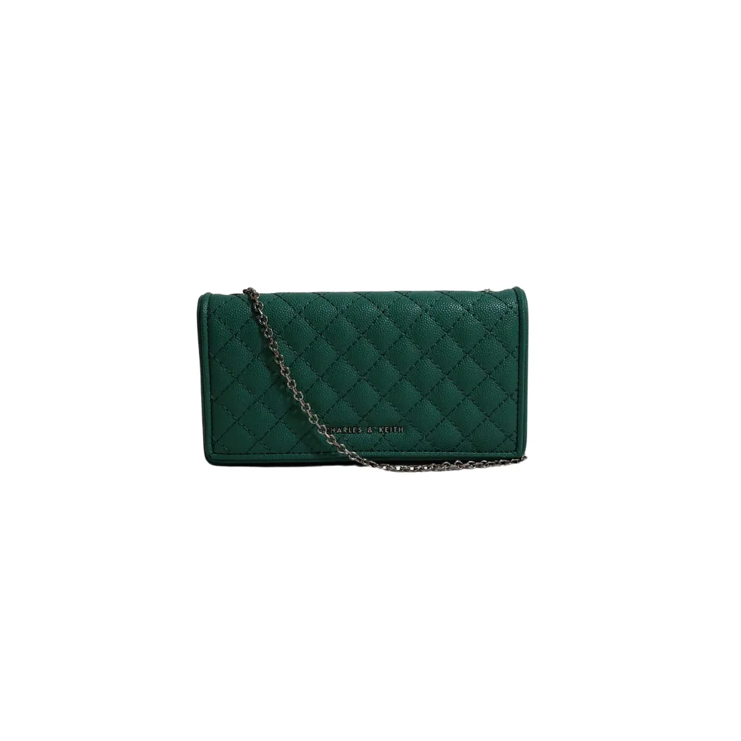 Charles & Keith Green Quilted Wallet-On-Chain | Gently Used |