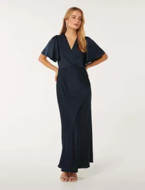 Chelsea Flutter Sleeve Satin Maxi Dress