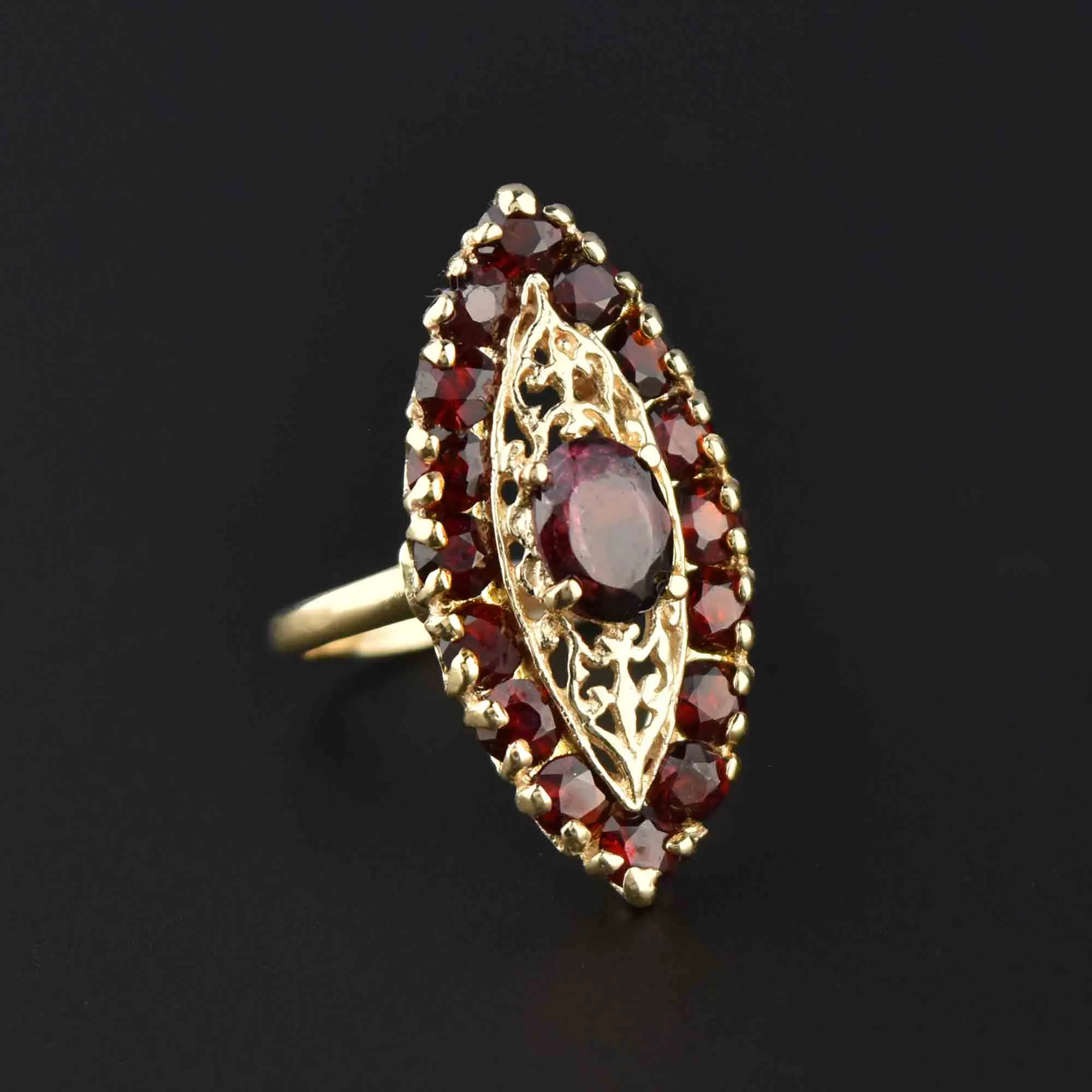 Classic Navette Garnet Ring in 14K Gold