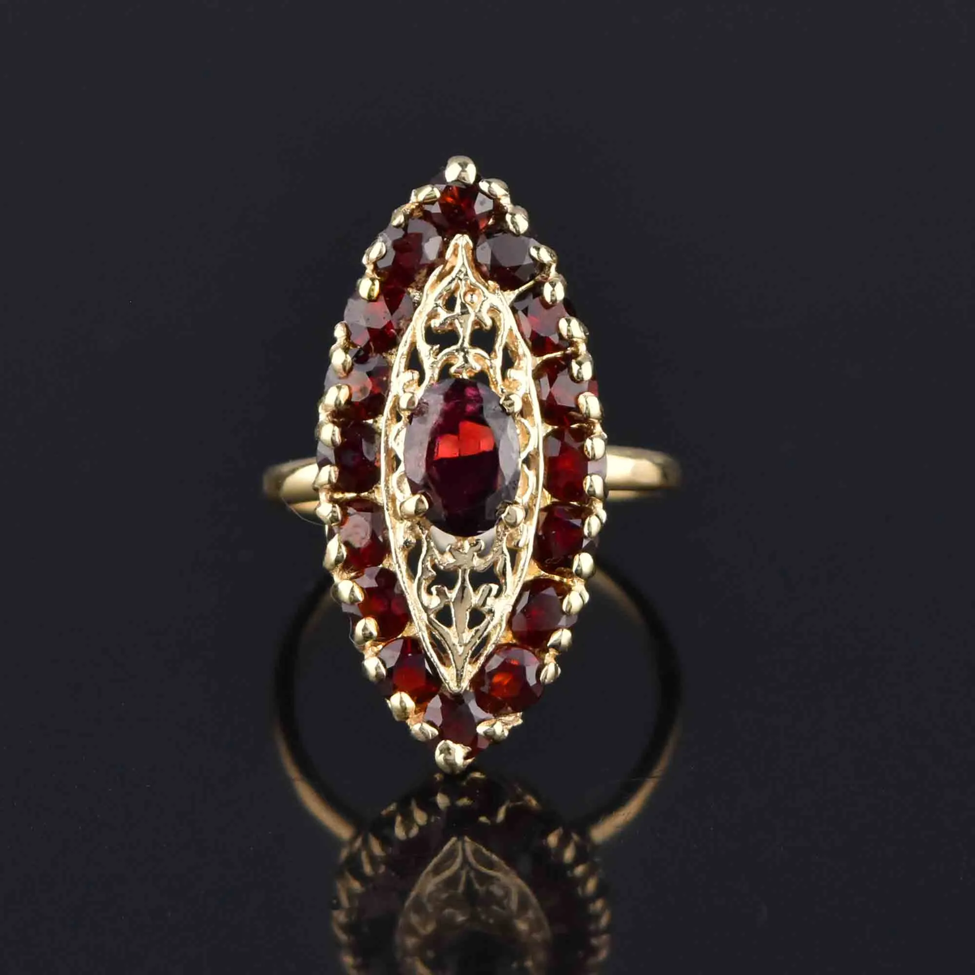 Classic Navette Garnet Ring in 14K Gold