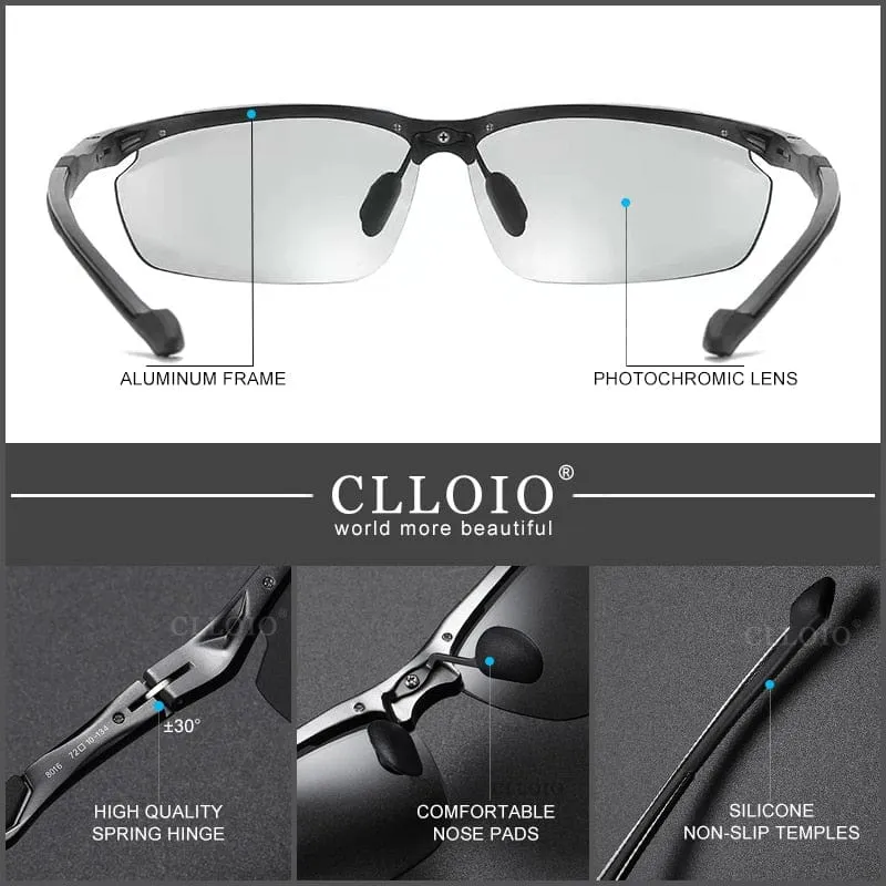 CLLOIO Top Quality Aluminum Polarized Photochromic Sunglasses Men Rimless Day Night Driving Glasses Anti-Glare Chameleon Eyewear