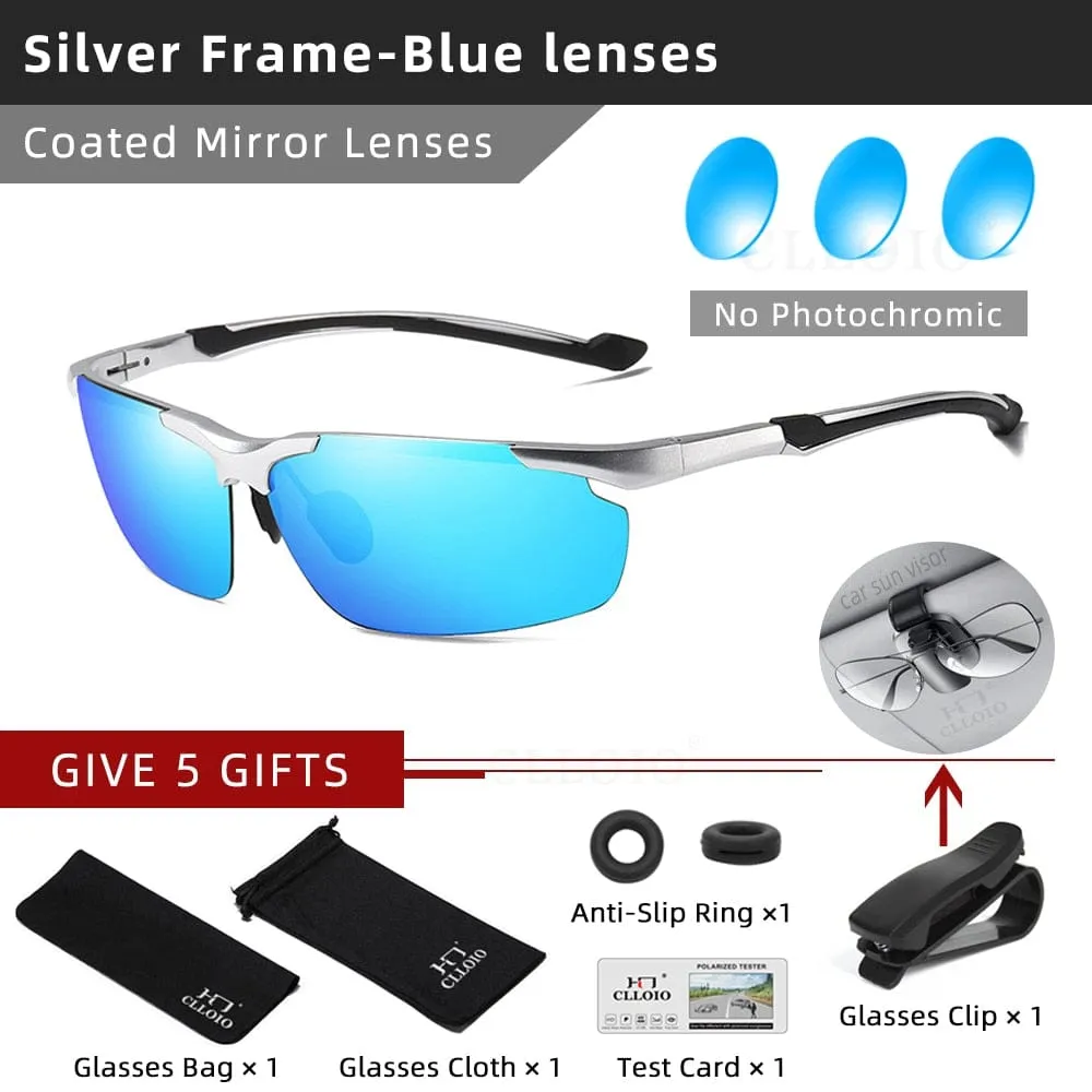 CLLOIO Top Quality Aluminum Polarized Photochromic Sunglasses Men Rimless Day Night Driving Glasses Anti-Glare Chameleon Eyewear