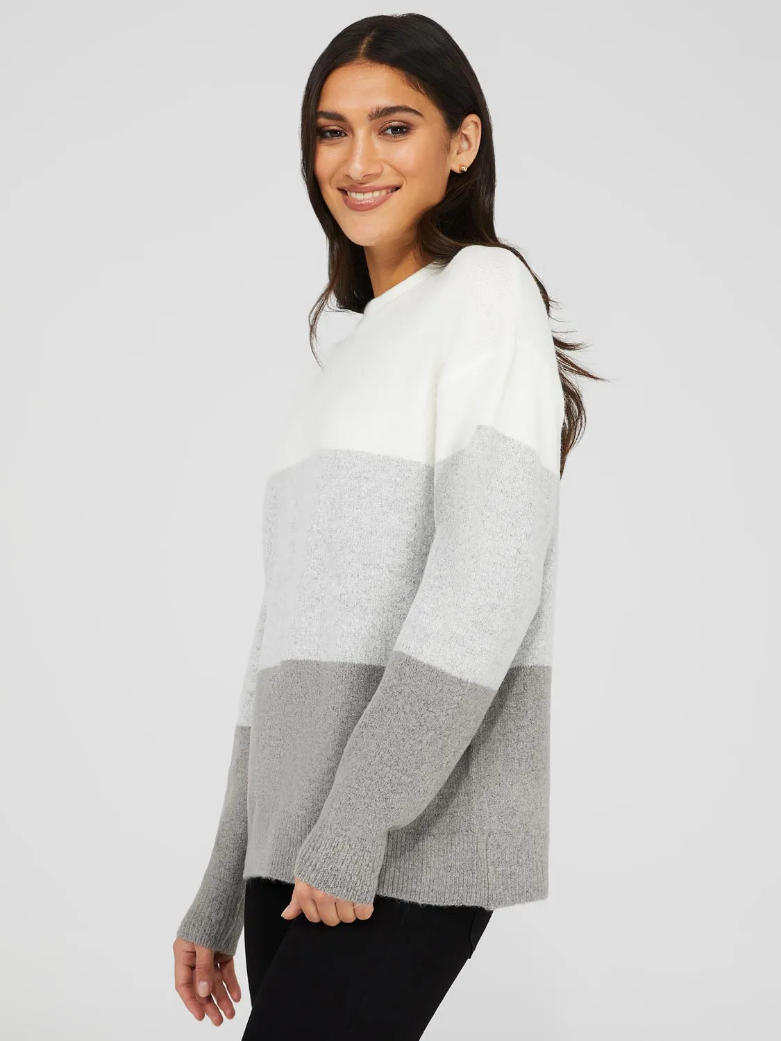 Colourblock Crew Neck Drop Shoulder Sweater