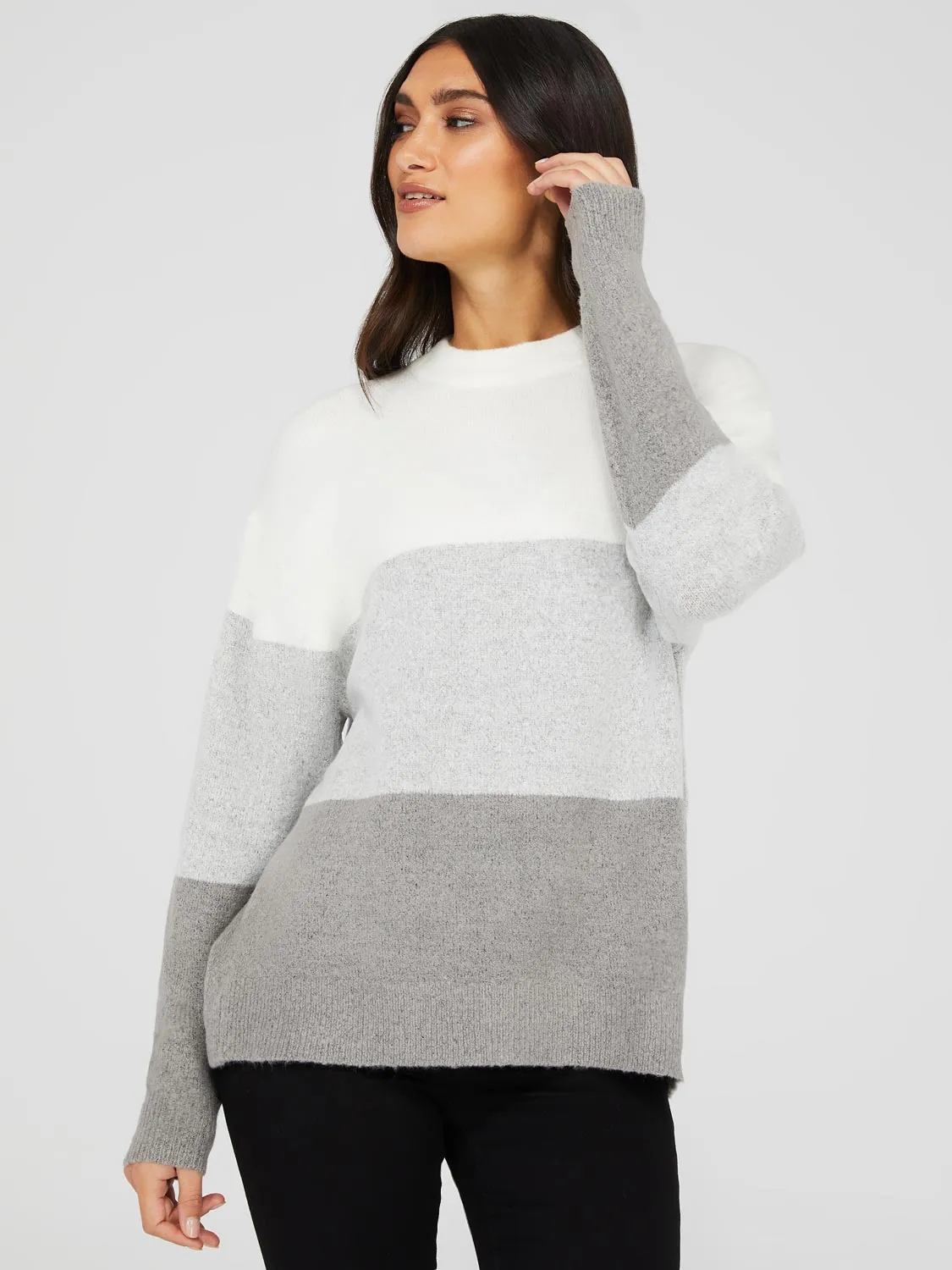 Colourblock Crew Neck Drop Shoulder Sweater