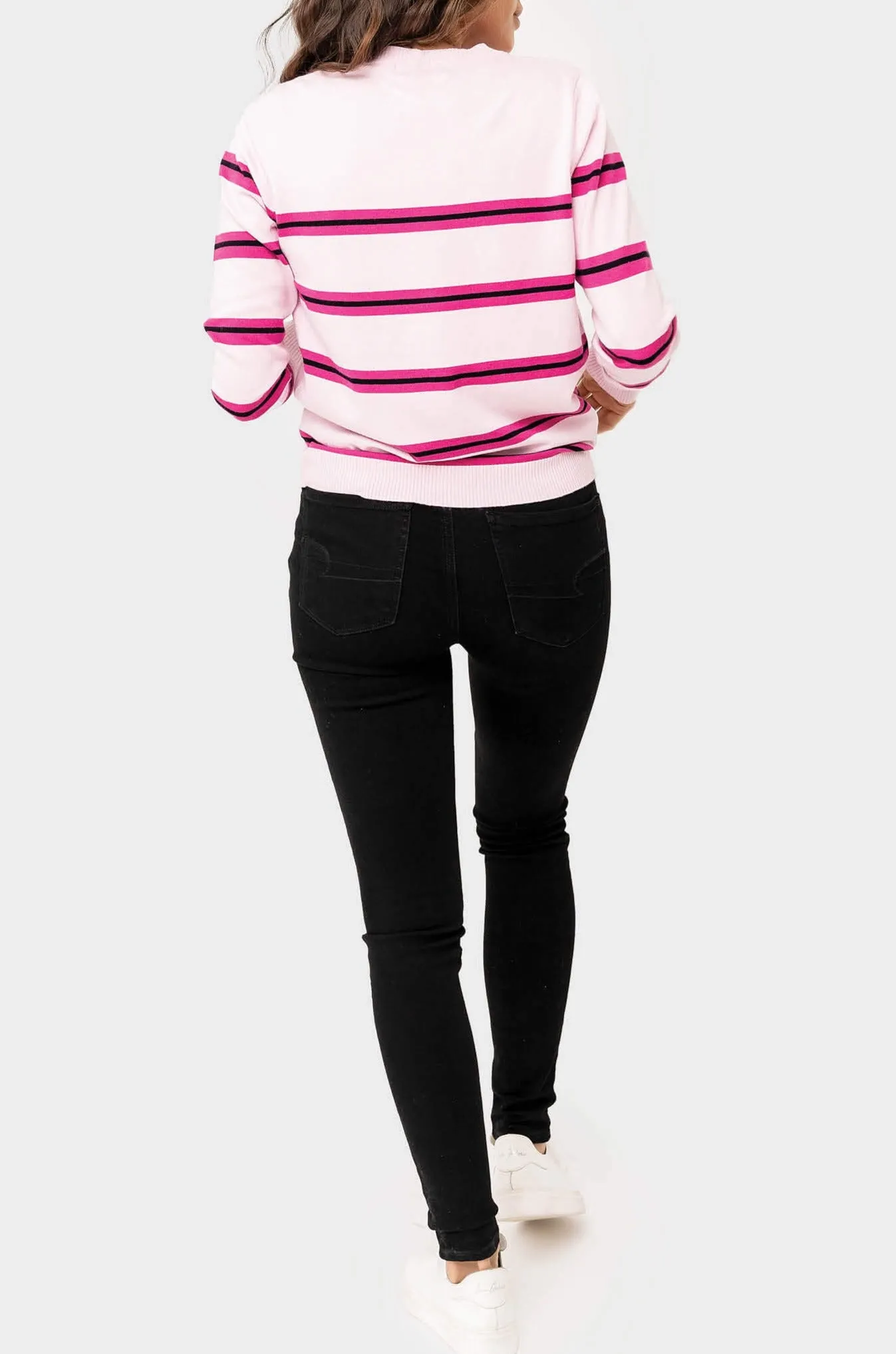 Cupid Striped Long Sleeve Crew Neck Sweater