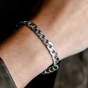 Curb Chain Bracelet in White Gold- 6mm