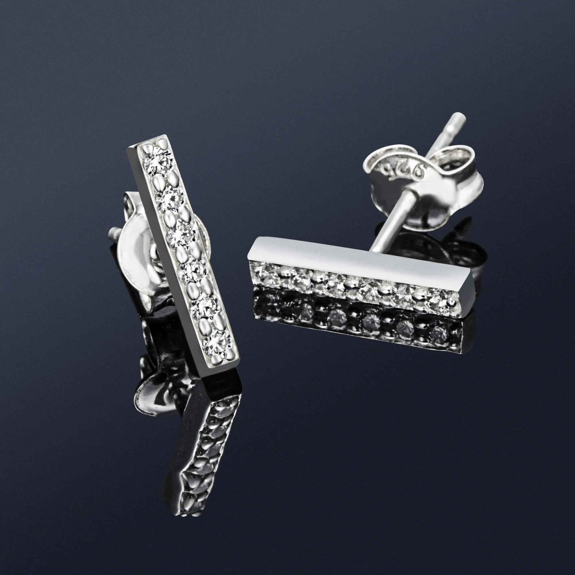 CZ Bar Earrings Silver Stud Earrings