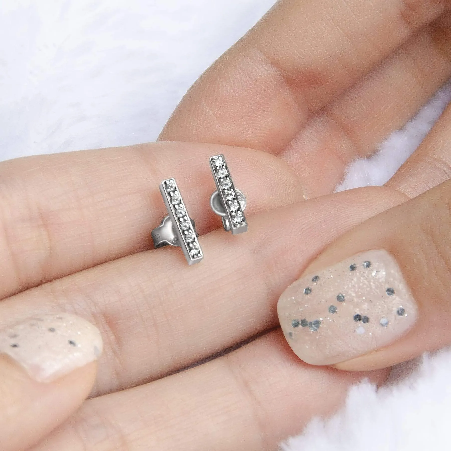 CZ Bar Earrings Silver Stud Earrings