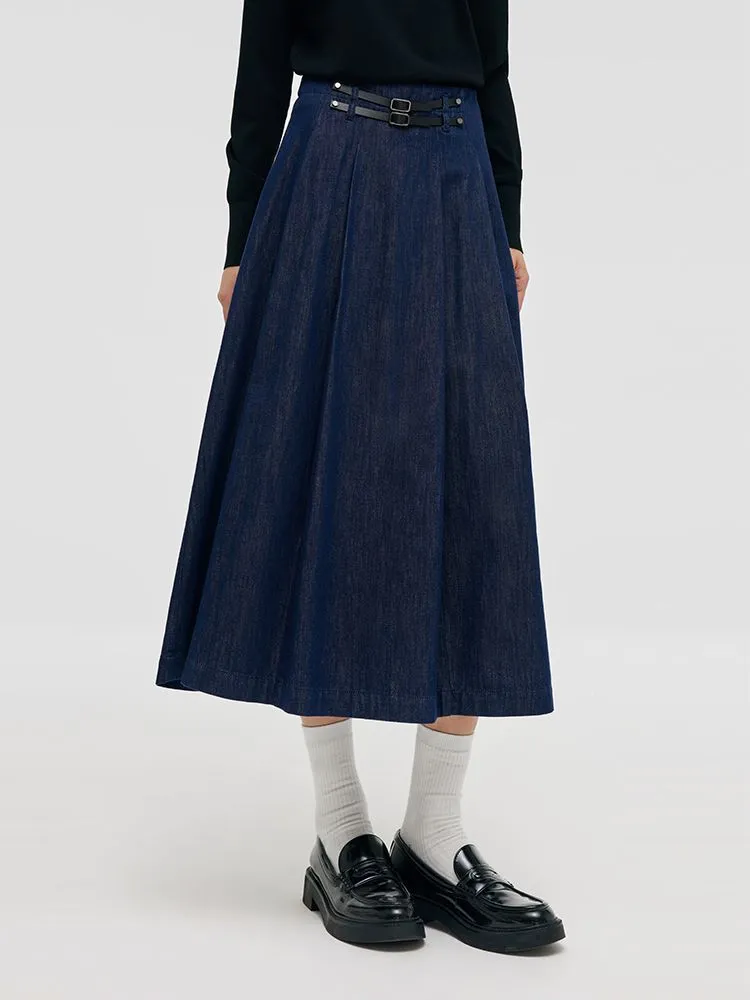 Denim Pleated Women Half Skirt