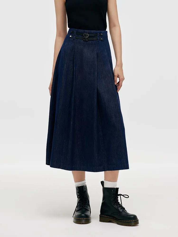 Denim Pleated Women Half Skirt