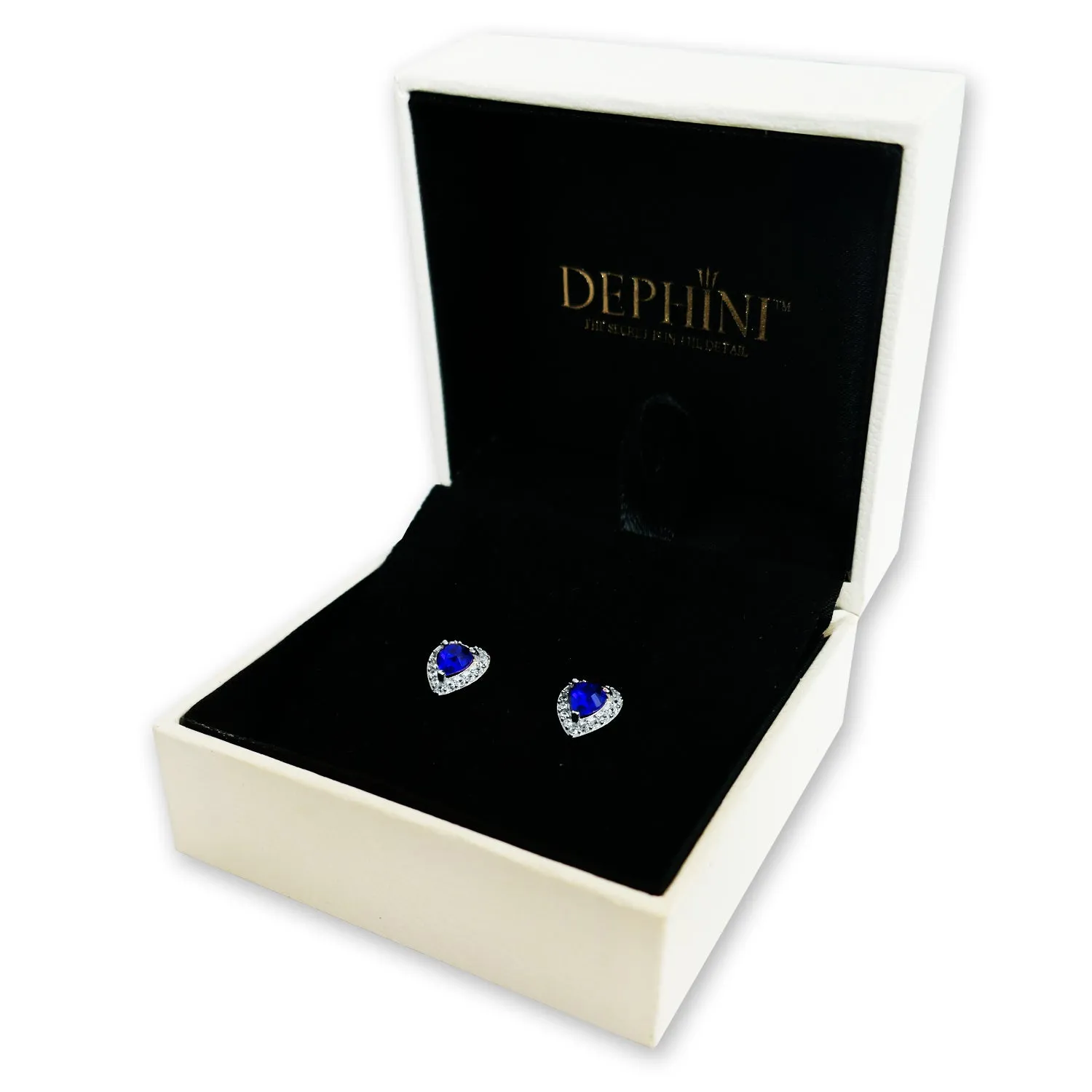 DEPHINI Blue Heart Earrings  925 Sterling Silver Stud Earrings CZ