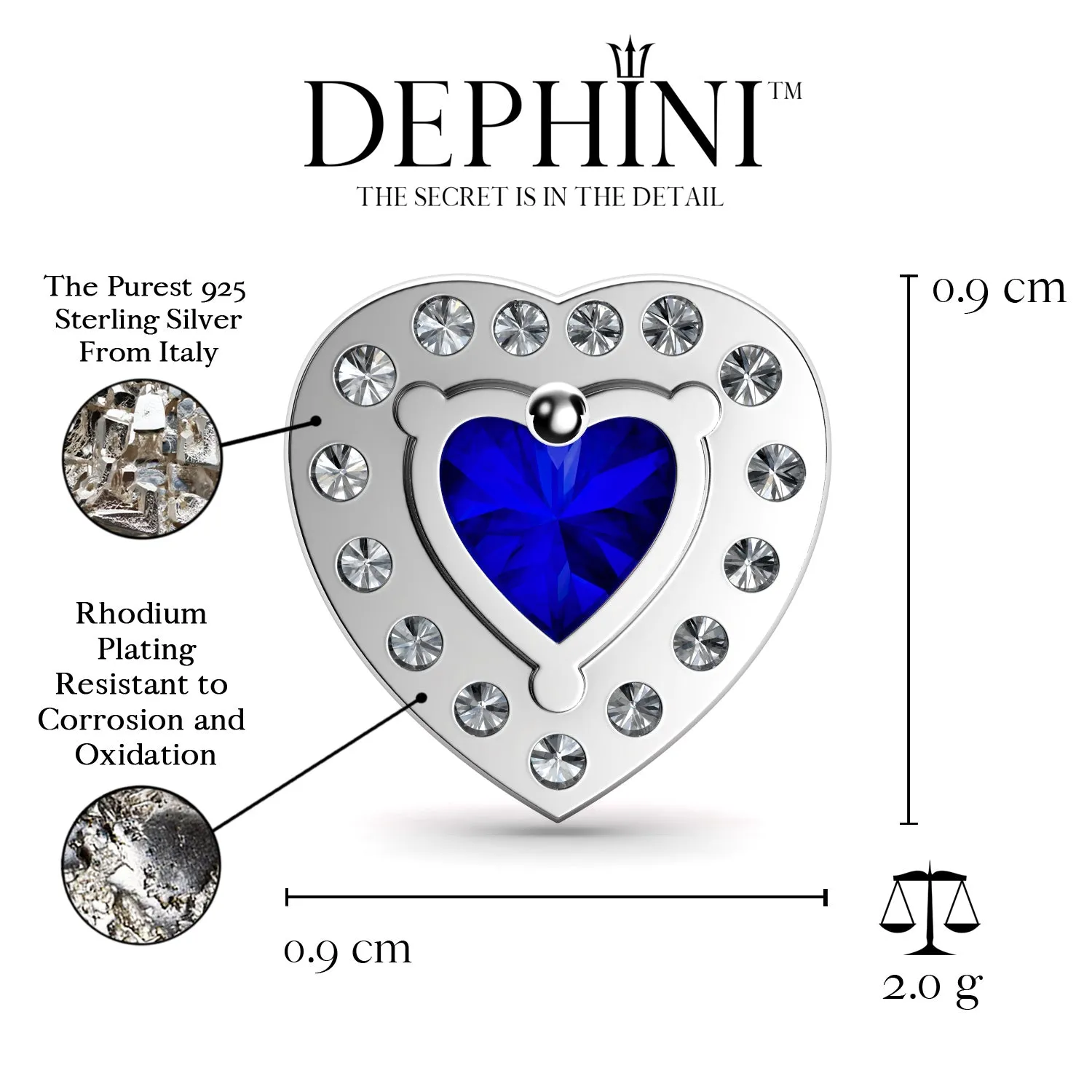 DEPHINI Blue Heart Earrings  925 Sterling Silver Stud Earrings CZ