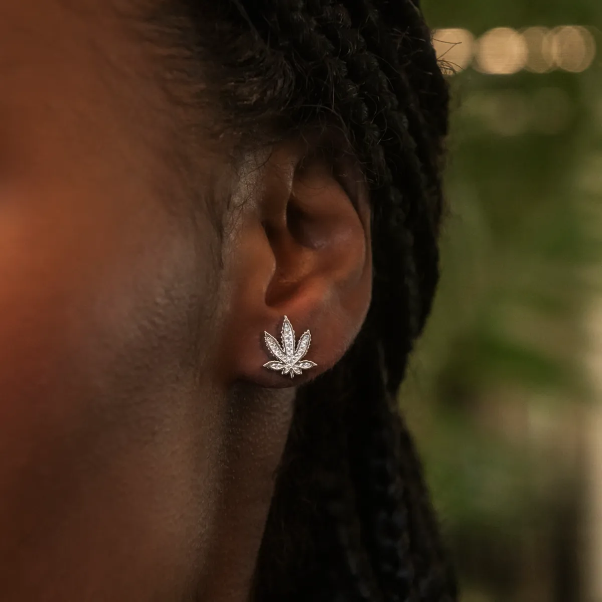 Diamond Weed Leaf Stud Earrings