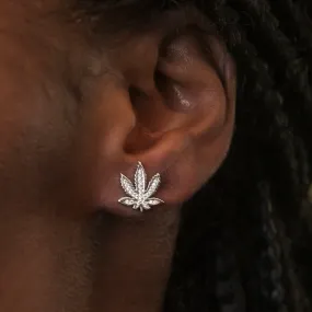 Diamond Weed Leaf Stud Earrings