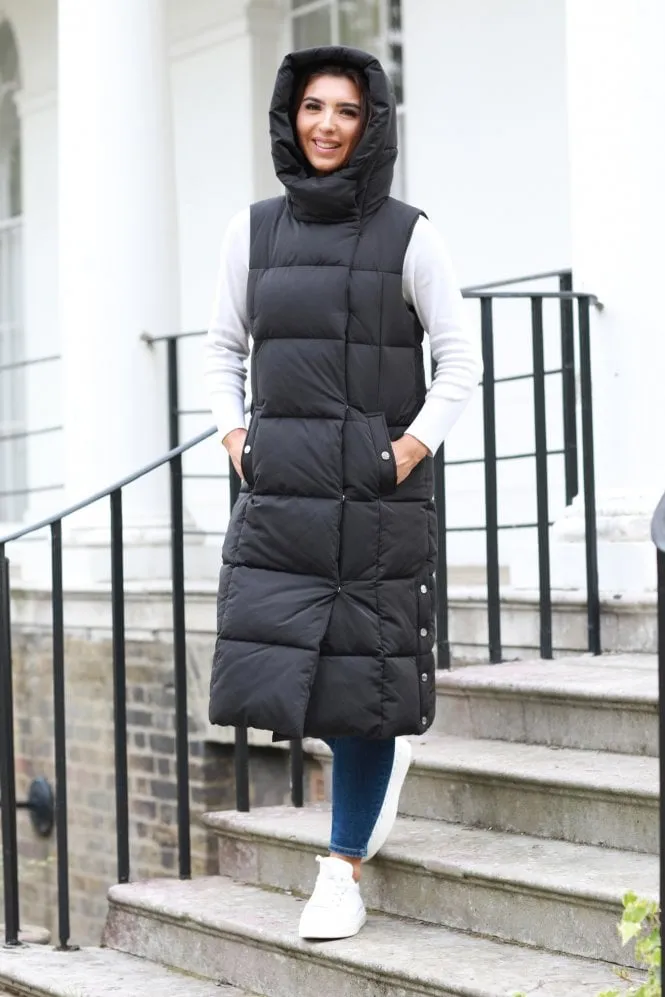 Double Second Black Long Lux Wrap Gilet Puffer