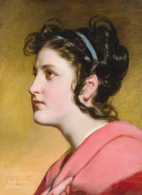 Elise Kreuzberger, profile with blue ribbon and loose hair