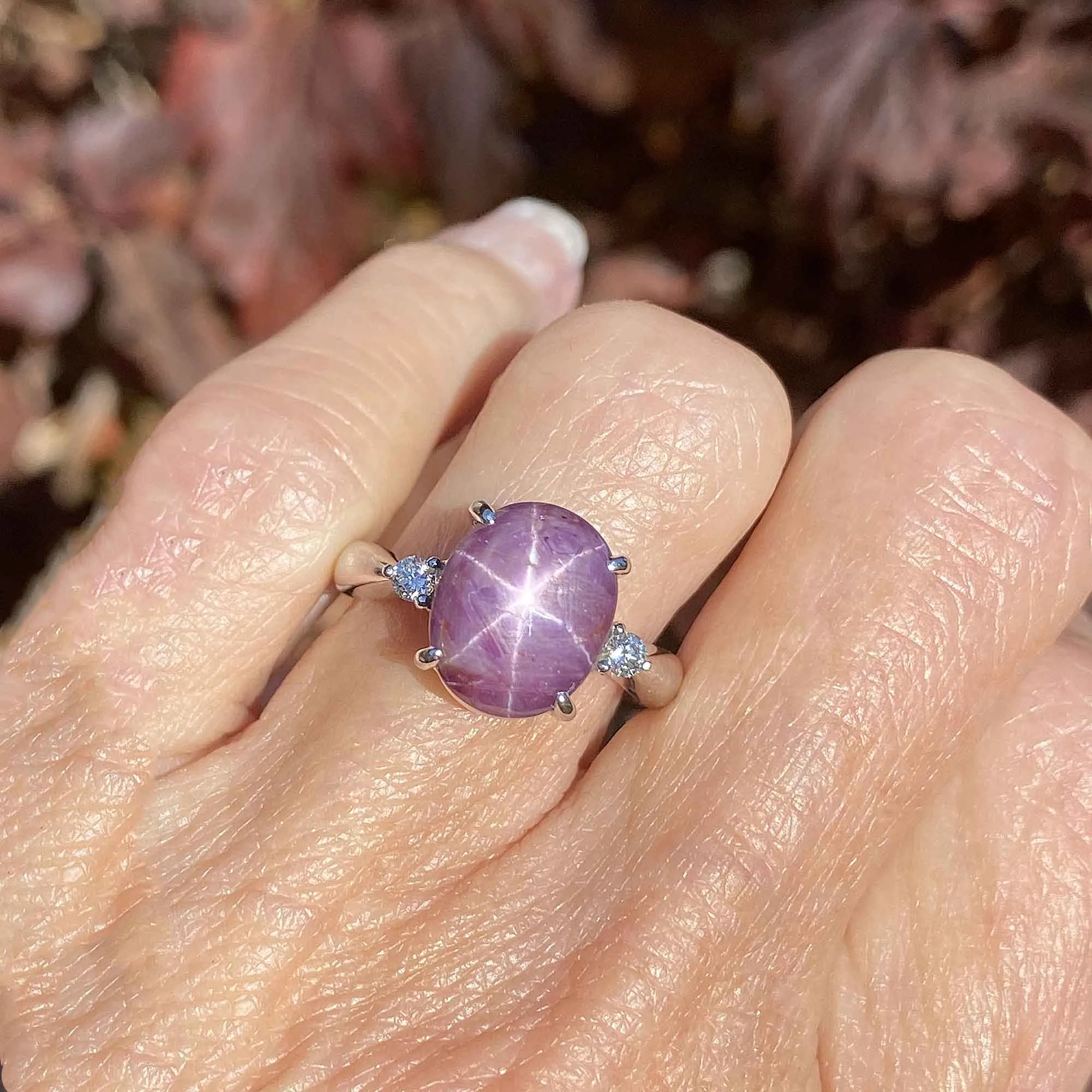 Estate Platinum Diamond Ruby Star Sapphire Ring, Sz 6.5