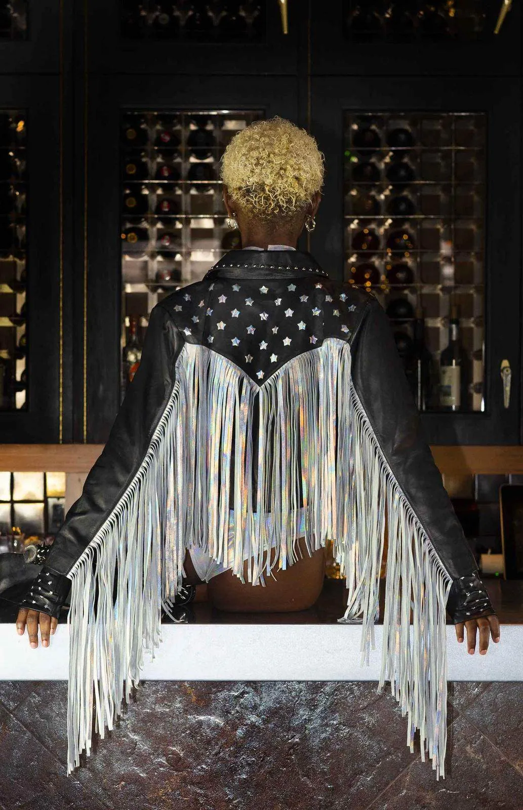 Estrela Holographic Crop Leather Tassel Jacket