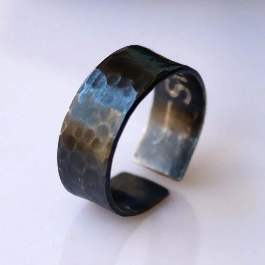 Faceted oxidized sterling silver ring for men