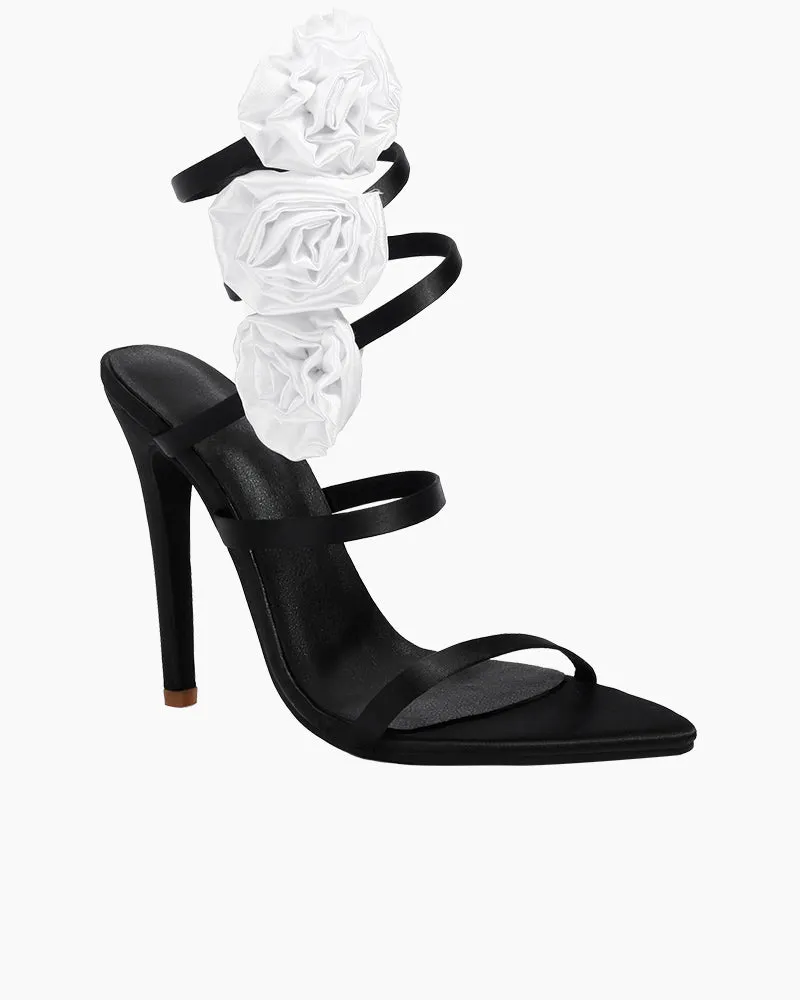 Flowers Wrap Around Strap Stiletto Heel Sandals