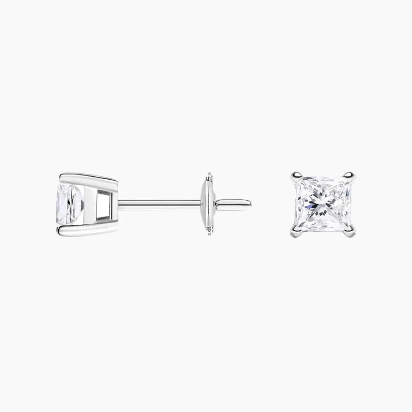 Four-Prong Princess Diamond Stud Earrings (Setting Only) - DC005