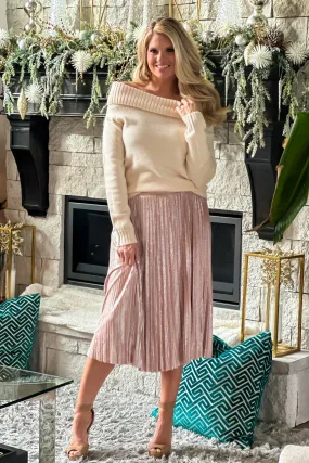 Get Your Attention Sparkle Pleated Skirt : Blush