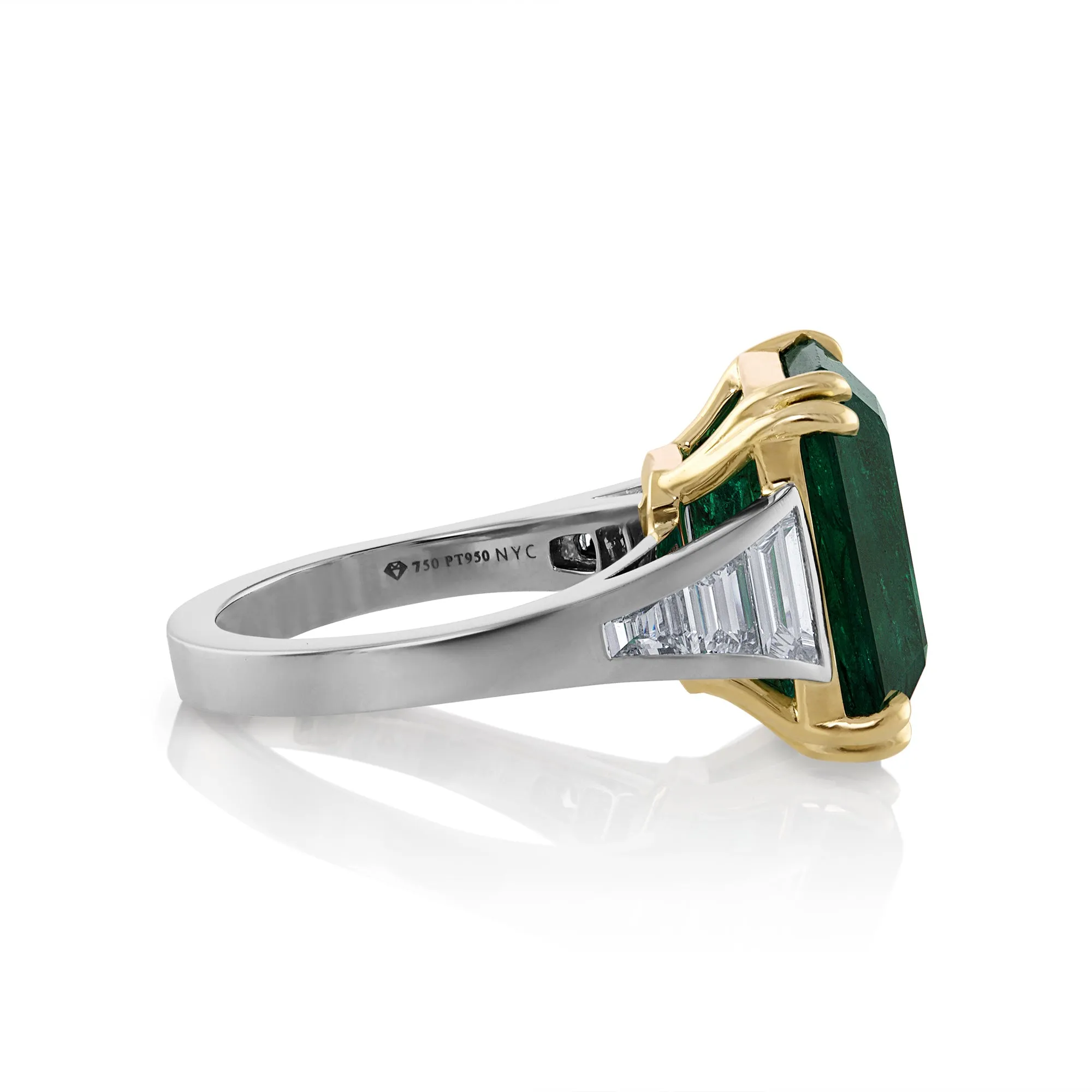 GIA 10.05ct Step cut Rectangular Green Emerald Diamond Plat 18k YG Ring