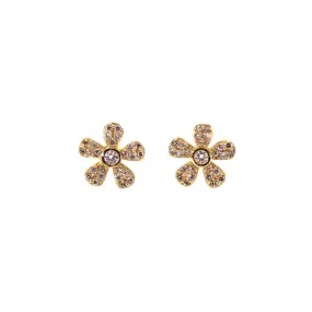 Gold Pave Diamond Flower Studs