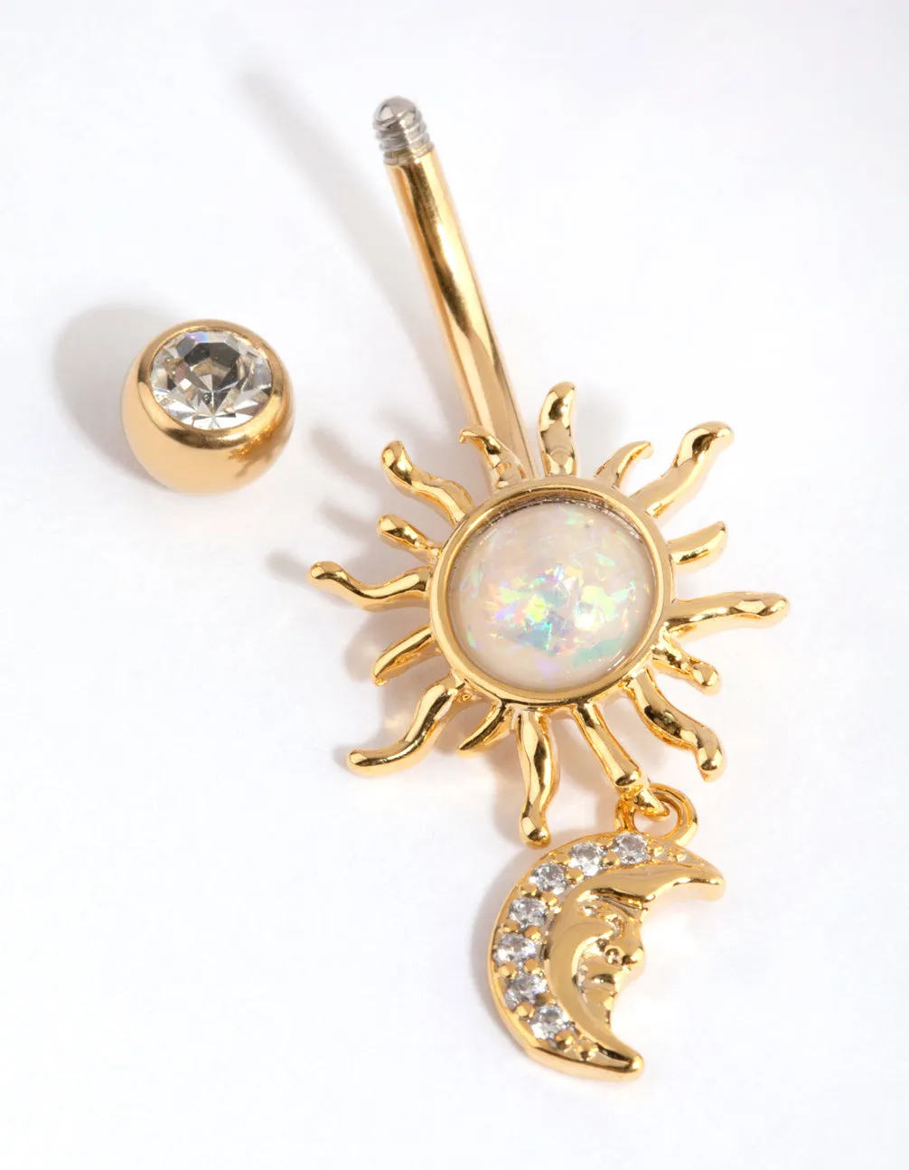 Gold Surgical Steel Sun & Moon Belly Bar