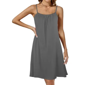 gray solid 2 Drawstring Neck Sleeveless Dress (Model D68)