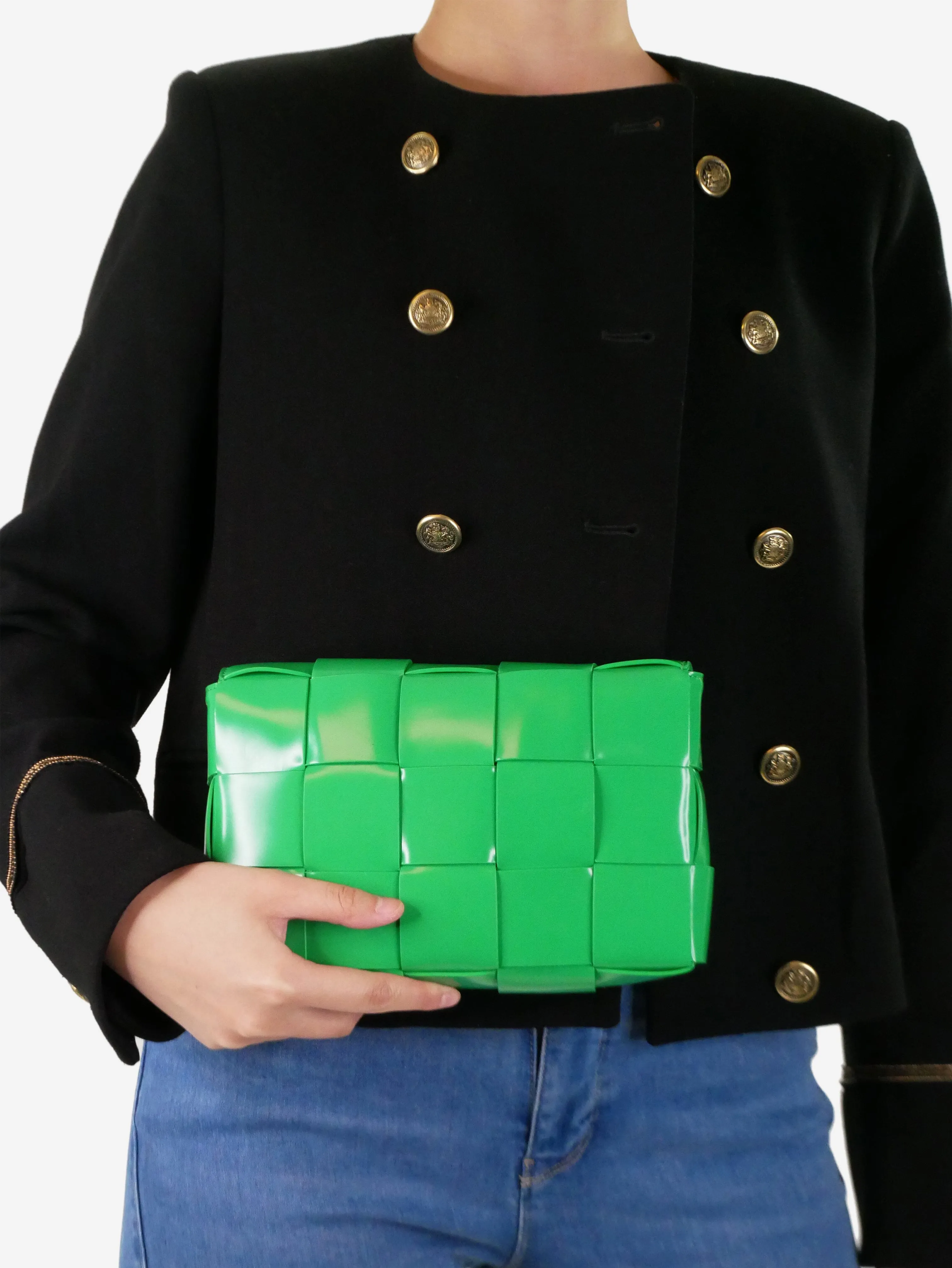 Green patent Cassette cross-body bag