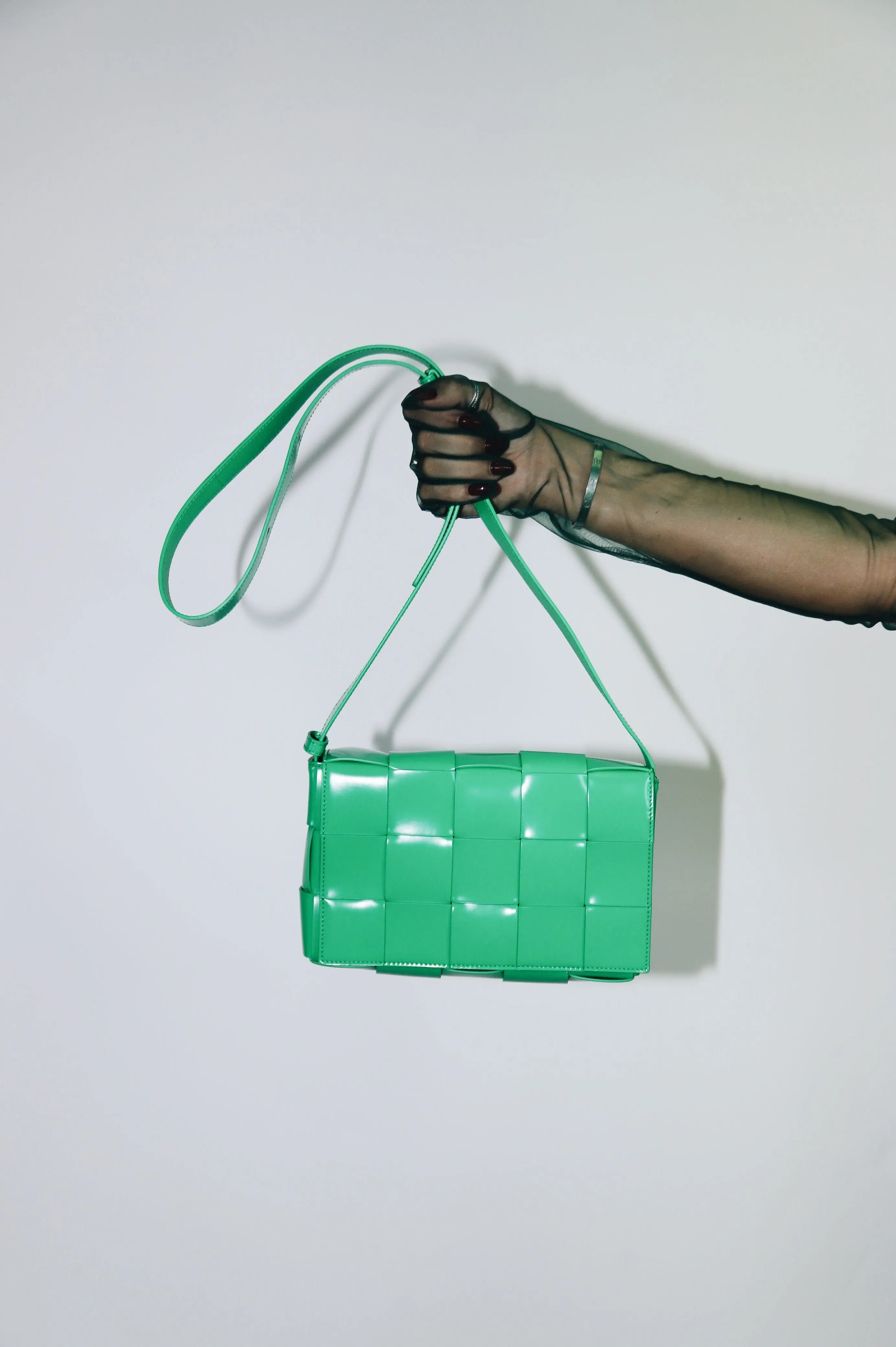 Green patent Cassette cross-body bag