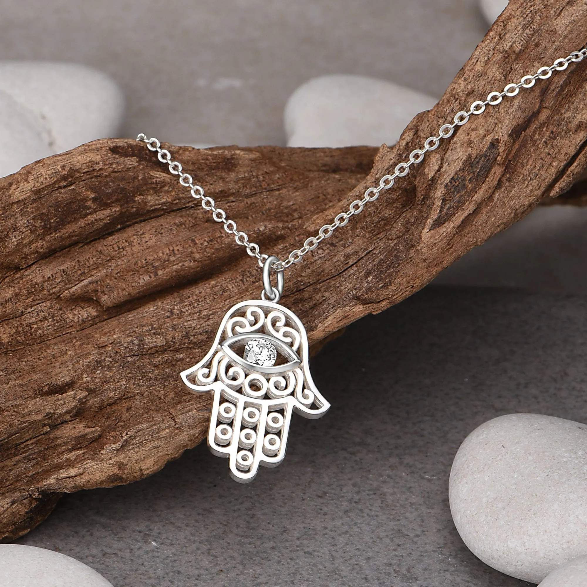 Hamsa Evil Eye Necklace Sterling Silver