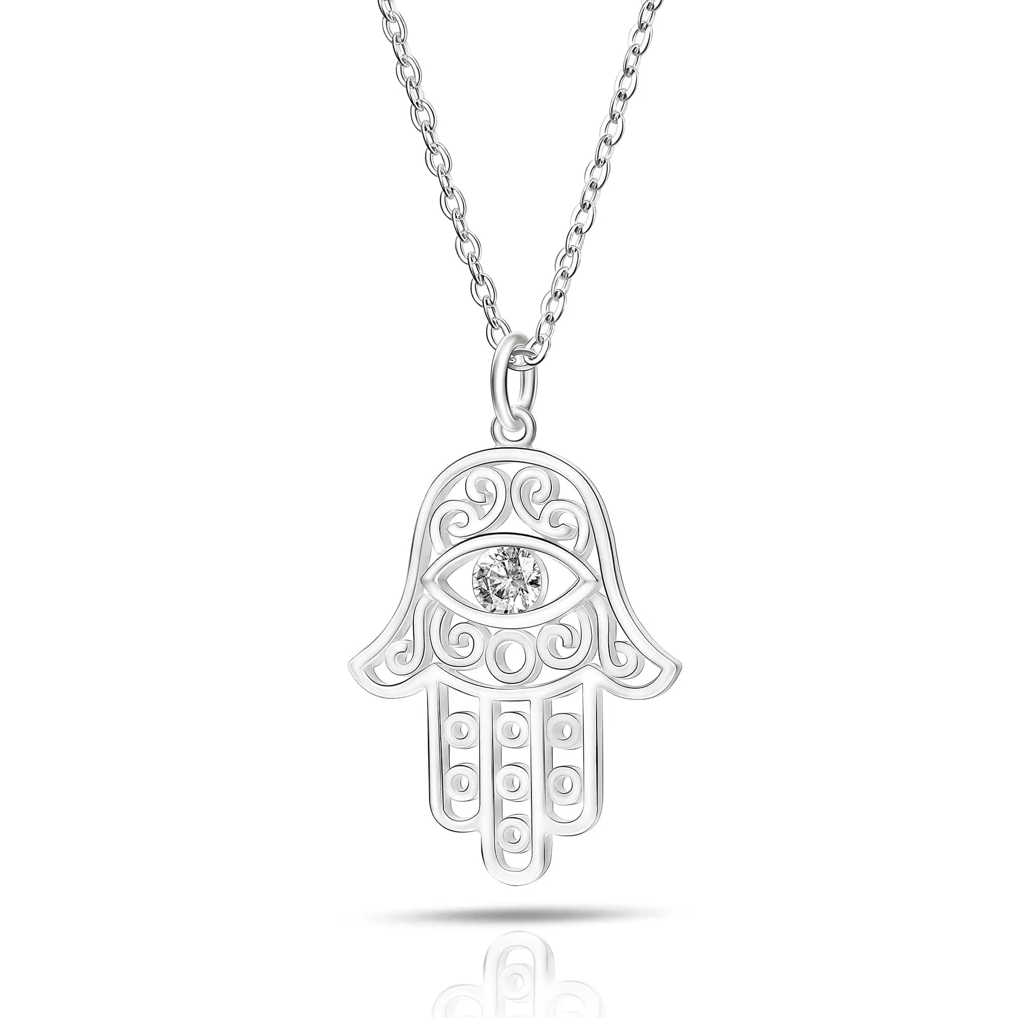 Hamsa Evil Eye Necklace Sterling Silver