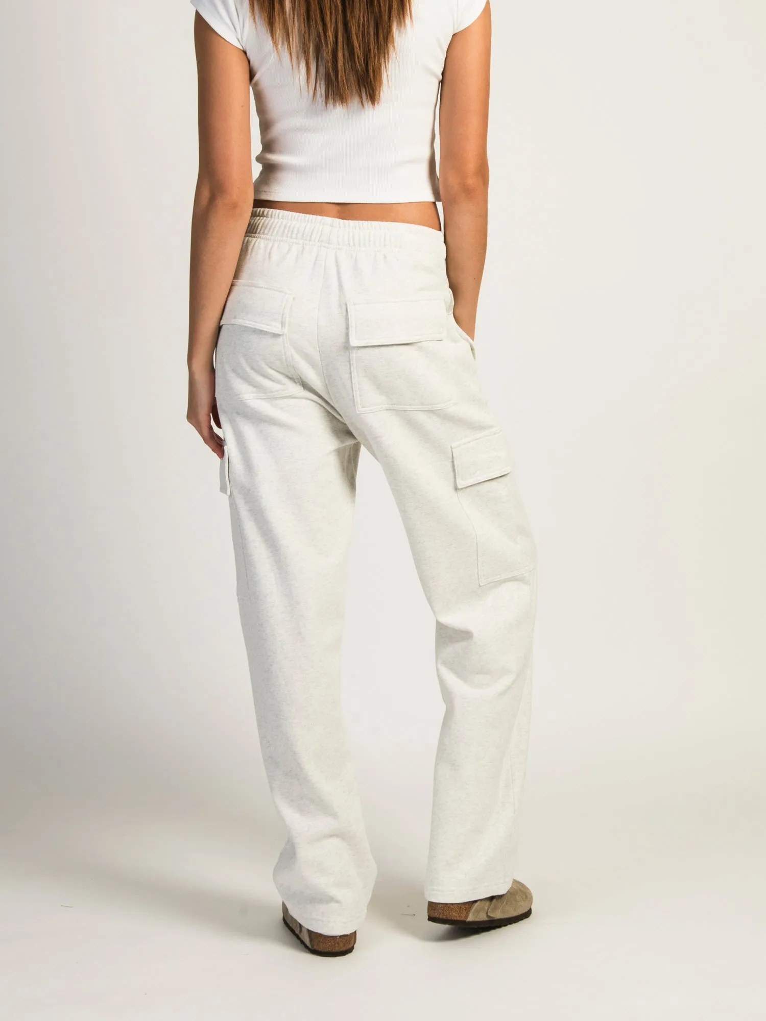 HARLOW ANDI CARGO MELANGE SWEATPANTS - HEATHER CLOUD WHITE